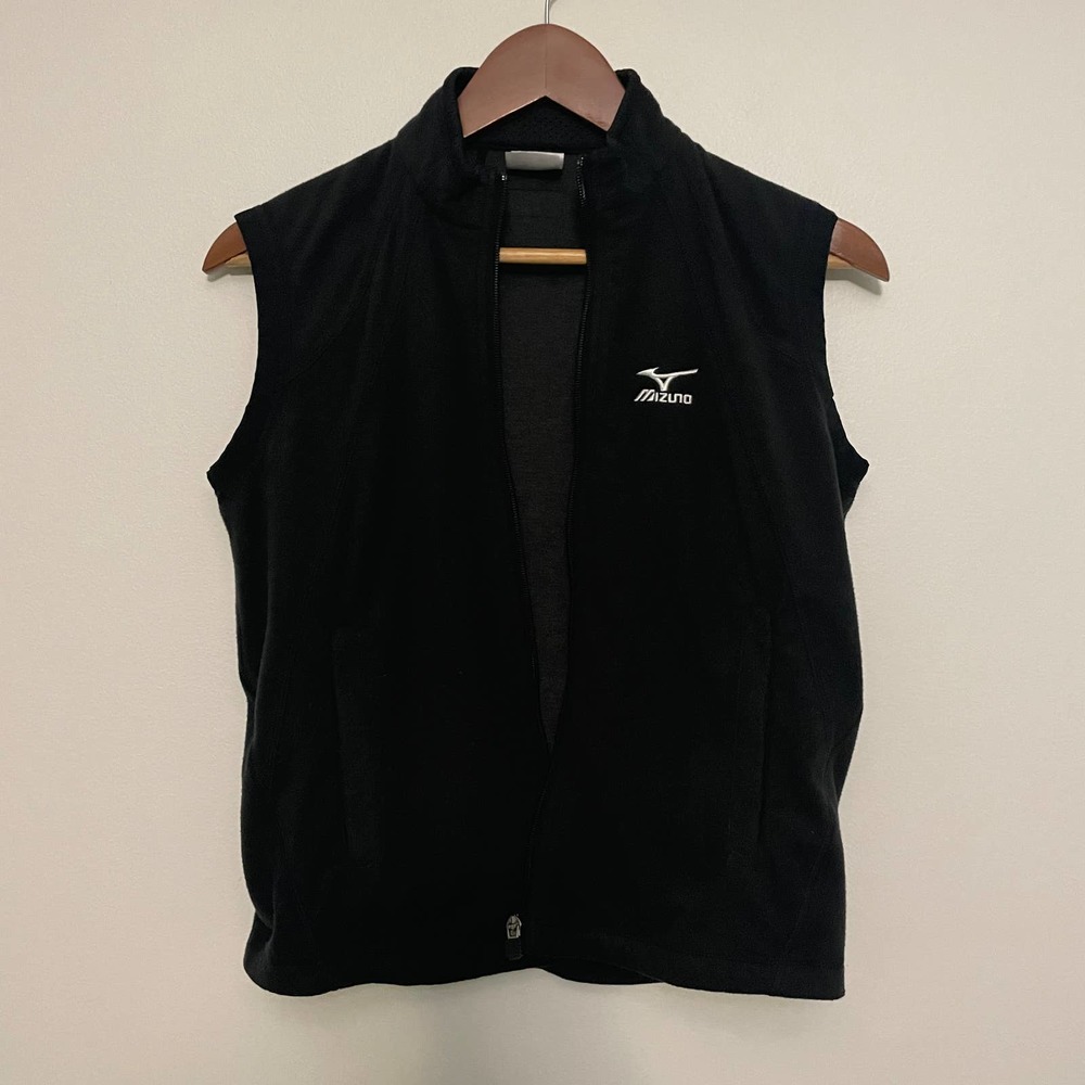 Mizuno Fleece Solid black zip up Breath Thermo Vest Athletic Womens Small